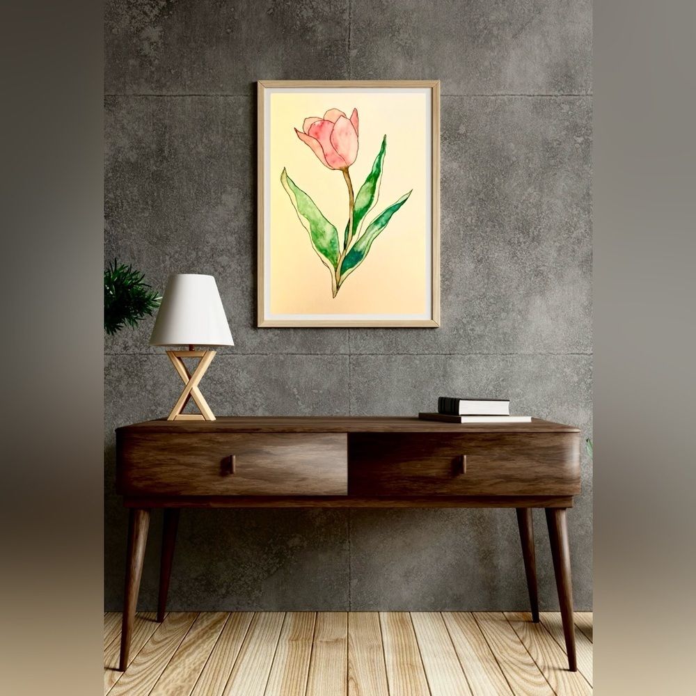 Handmade 7x10 inches watercolor tulip drawing